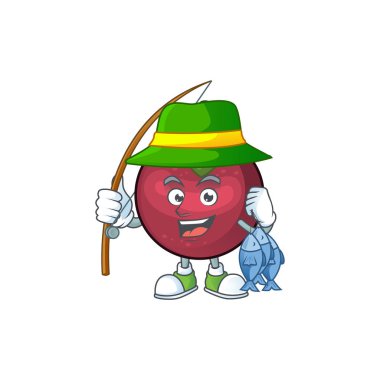 Balıkçılık mangosten meyve çizgi film karakteri maskot izole