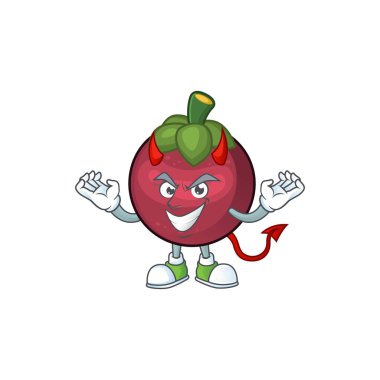 Şeytan mangosten meyve çizgi film karakteri maskot izole
