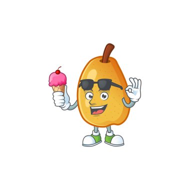 Beyaz arka plan üzerinde dondurma tatlı kokulu armut karikatür ile