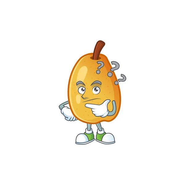 Denken rijp geurige pear fruit cartoon karakter — Stockvector