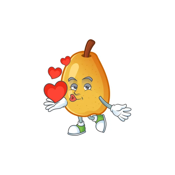 Com coração maduro fragrante pêra fruta personagem de desenho animado —  Vetores de Stock