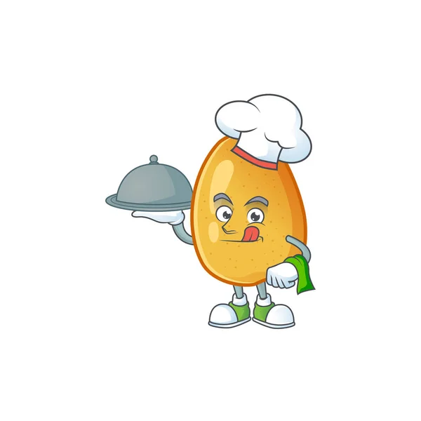 Chef con comida madura fragante fruta de pera personaje de dibujos animados — Vector de stock