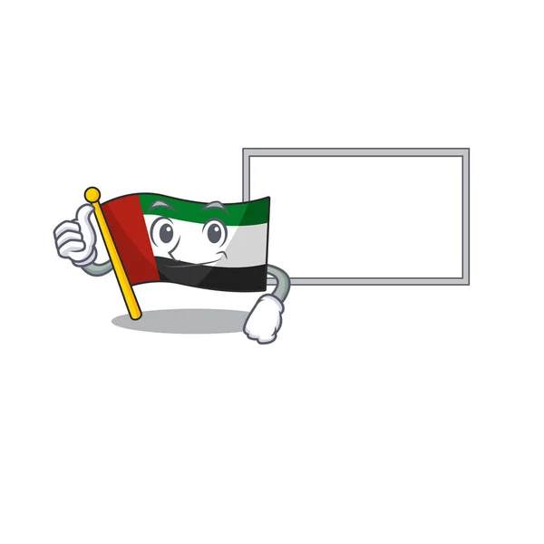 Pulgares hacia arriba con la bandera del tablero unido árabe emiratos en forma de dibujos animados — Vector de stock