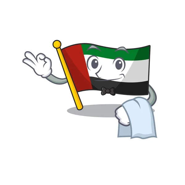 Bandeira de garçom emirados árabes unidos na mascote — Vetor de Stock