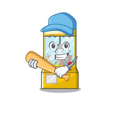 Maskot ile izole beyzbol vinç oyunu oynamak