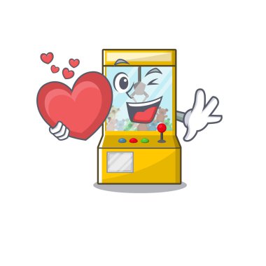 Bir çizgi film üzerinde kalp vinç oyunu maskotu ile