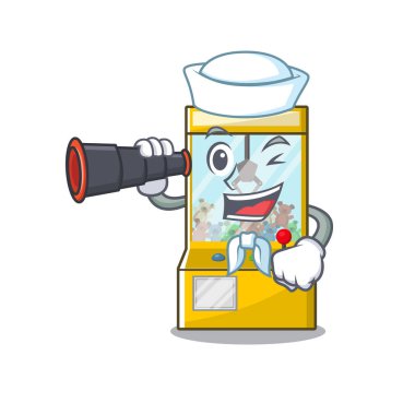 Bir karikatür binoküler vinç oyunu maskotu ile Denizci