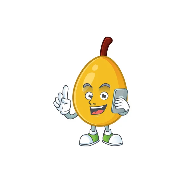 Com telefone fruta loquat fresco mascote forma de personagem — Vetor de Stock