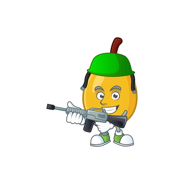 Exército de frutas loquat forma de caráter mascote fresco — Vetor de Stock