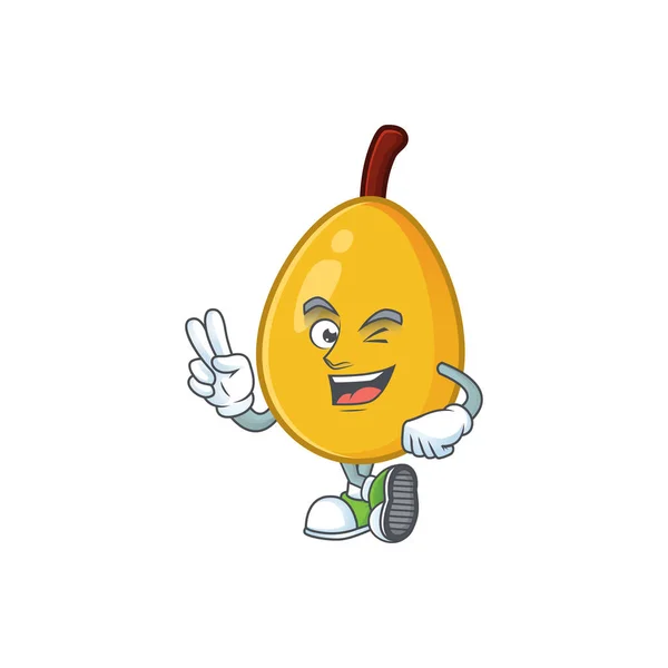 Twee vinger verse Loquat schattig cartoon karakter stijl. — Stockvector