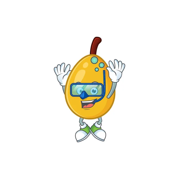 Diving fresh loquat cute cartoon character style. - Stok Vektor