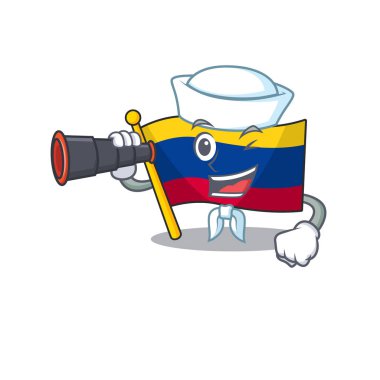 Sailor with binocular flag colombia mascot shaped on character vector