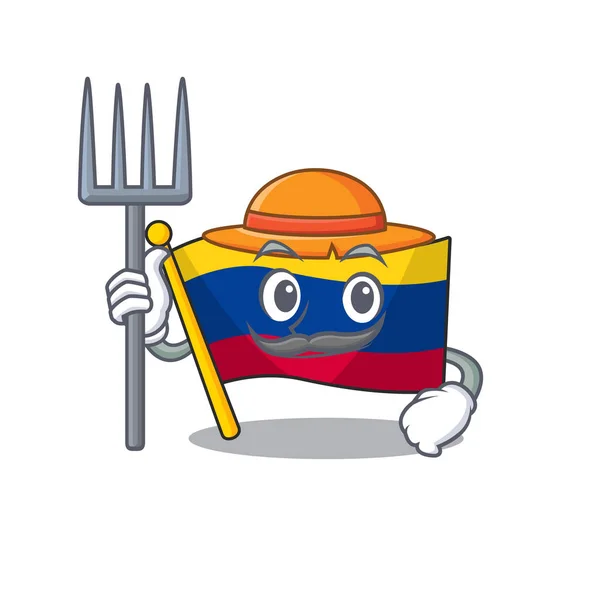 Bandera de Colombia de granjero guardada en armario de dibujos animados — Vector de stock