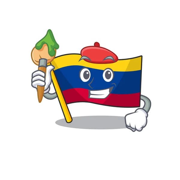 Artist Colombia flagga hålls i karikatyr skåp — Stock vektor