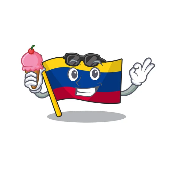 Con bandera de helado colombia aislada en la caricatura — Vector de stock