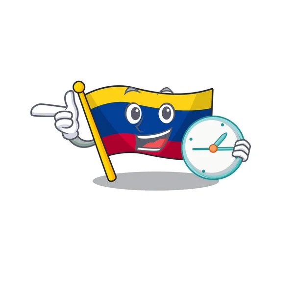 With clock flag colombia isolated in the cartoon — Stock Vector