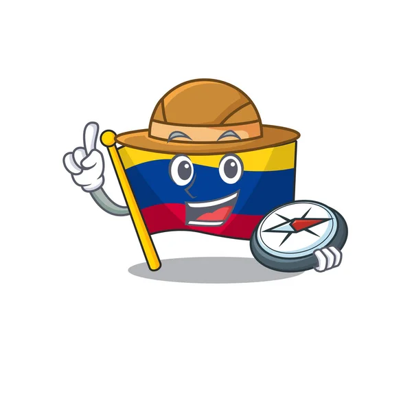 Explorador bandera colombia mascota en forma de personaje — Archivo Imágenes Vectoriales
