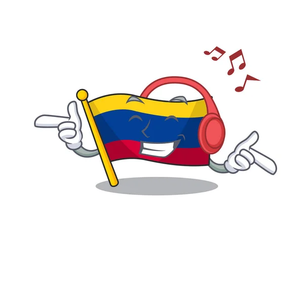 Vlajka naslouchající hudby Kolumbie maskota tvarovaný na postavu — Stockový vektor