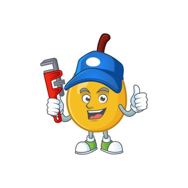 Karikatür maskot tarzında Tesisatçı loquat tropikal meyve