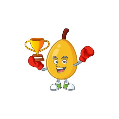 Karikatür maskot tarzında boks kazanan loquat tropikal meyve