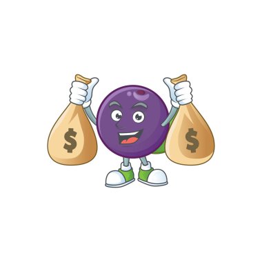 Beyaz arka plan üzerinde para çantası acai çilek karikatür ile