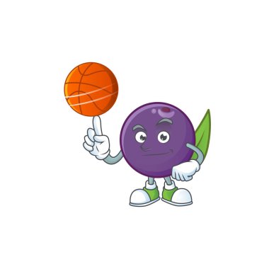Beyaz arka plan üzerinde basketbol acai çilek karikatür ile