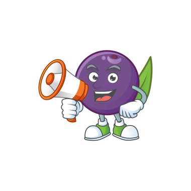 Beyaz arka plan üzerinde megafon acai çilek karikatür ile