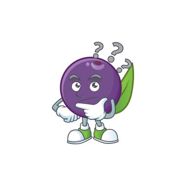 Maskot ile acai çilek çizgi film karakteri düşünme