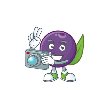 Maskot ile Fotoğrafçı acai çilek çizgi film karakteri