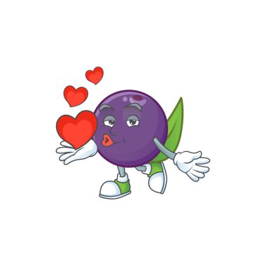 Maskot ile kalp acai çilek çizgi film karakteri ile