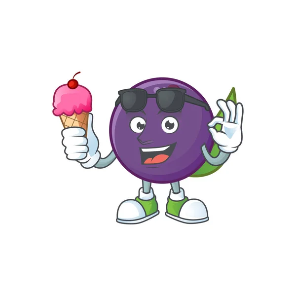 With ice cream acai berries cartoon character for health — Stock Vector