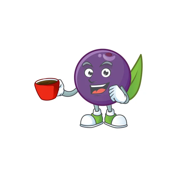 Beber en taza de bayas de acai personaje de dibujos animados para la salud — Vector de stock