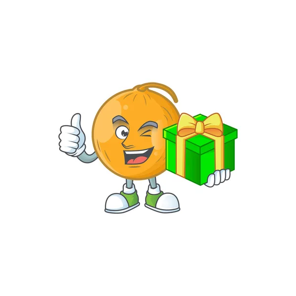 Con regalo de melón casaba maduro en carácter mascota — Vector de stock