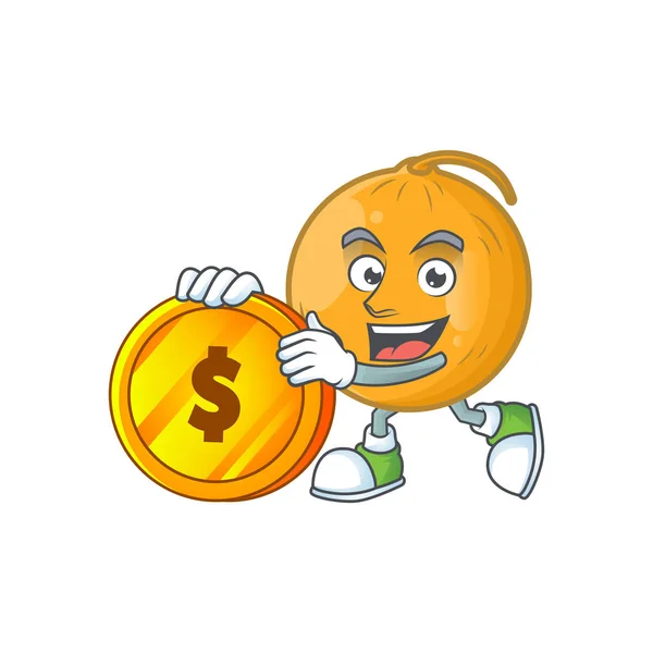 Trazer moeda casaba melão fruta desenhos animados no fundo branco — Vetor de Stock