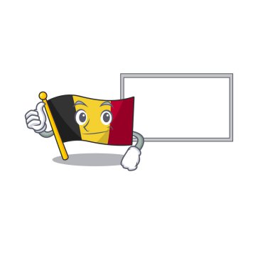 Maskot şeklinde tahta bayrağı belçika karakteri ile Thumbs up