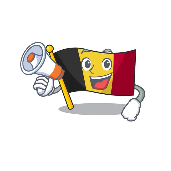 Avec mégaphone drapeau belgique caractère façonné la mascotte — Image vectorielle