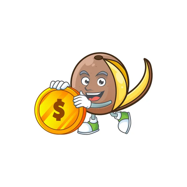 Trazer moeda bambangan fruta com personagem de desenho animado conceito — Vetor de Stock