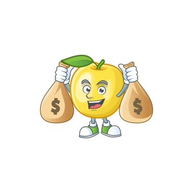 Karikatür karakter tarzı ile para çantası altın elma ile