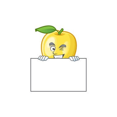 Çizgi film karakter tarzı ile tahta altın elma ile grinning