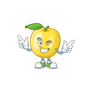 Beyaz arka plan üzerinde Wink altın elma meyve karikatür