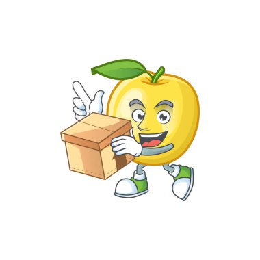 Beyaz arka plan üzerinde kutu altın elma meyve karikatür ile