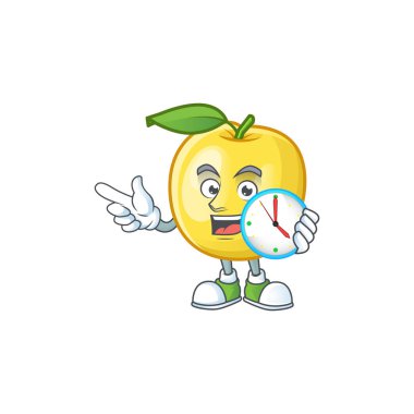 Beyaz arka plan üzerinde saat altın elma meyve karikatür ile