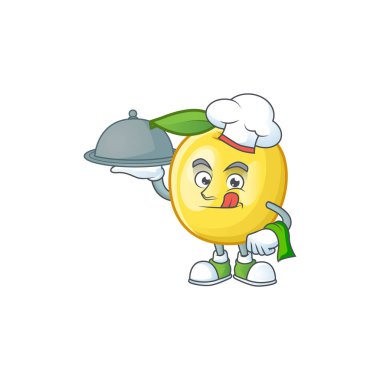 Tasarım için gıda altın elma çizgi film karakteri ile Şef