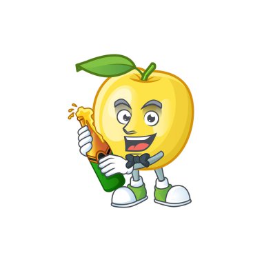 Karakter maskotu için bira şekli altın elma meyve ile