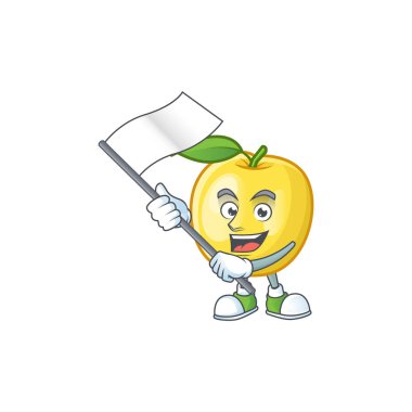 Karakter maskotu için bayrak şekli altın elma meyve ile