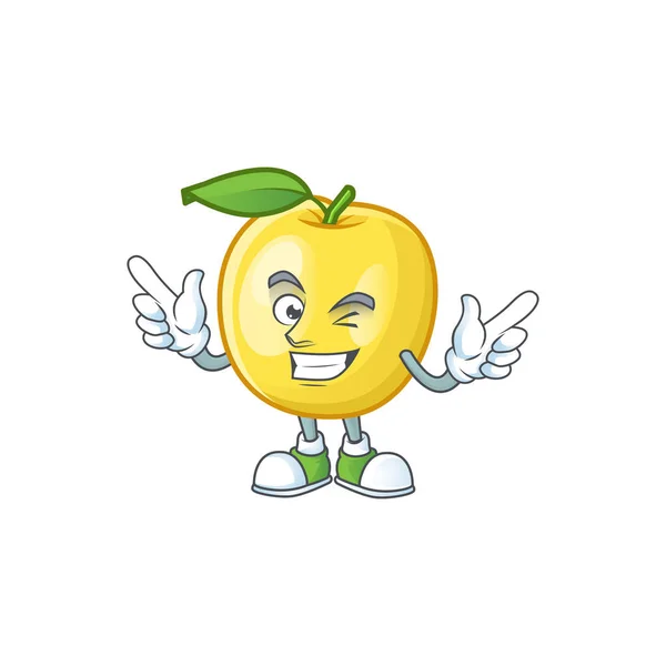 Подмигните золотой яблочный фруктовый мультфильм на белом фоне — стоковый вектор