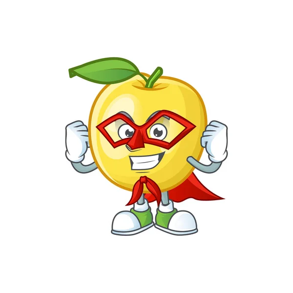 Super hero kartun buah apel emas di latar belakang putih - Stok Vektor