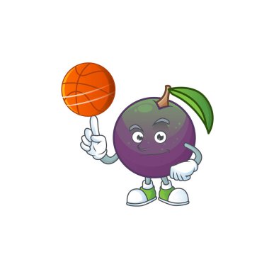 Maskot ile basketbol yıldızı elma çizgi film karakteri ile