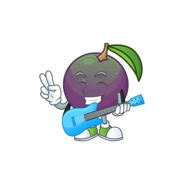 Gitar yıldızı elma meyve şekli karakter maskotu ile.