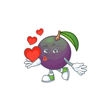 Kalp yıldız elma meyve şekli karakter maskotu ile.